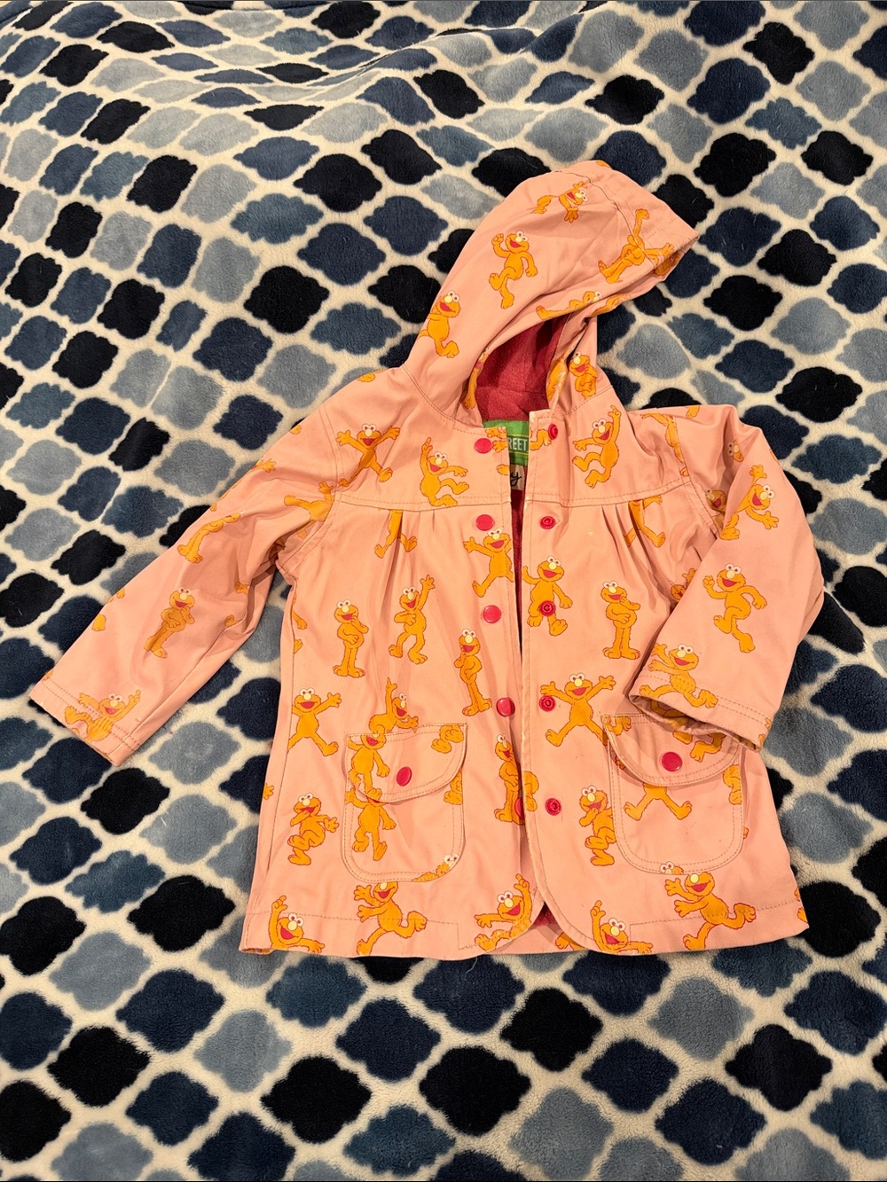 Kids Pink Hooded Raincoat with Elmo Sesame Street design